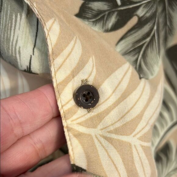 PANAMA JACK Men's Size 2XL Khaki Green Tropical Leaf Hawaiian Button Down Shirt - Picture 2 of 6